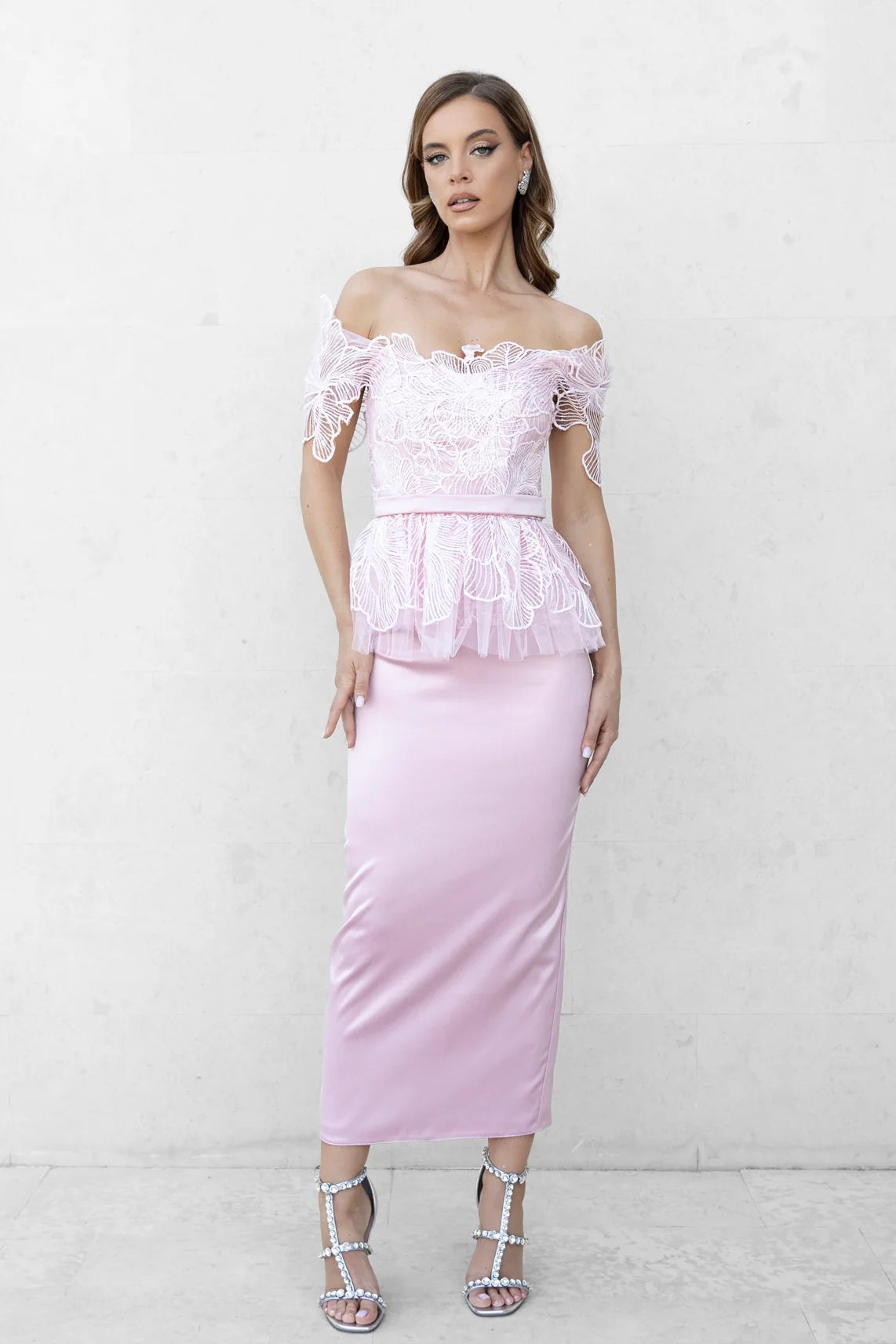 Two-Piece Lace Set with Fitted Midi Skirt