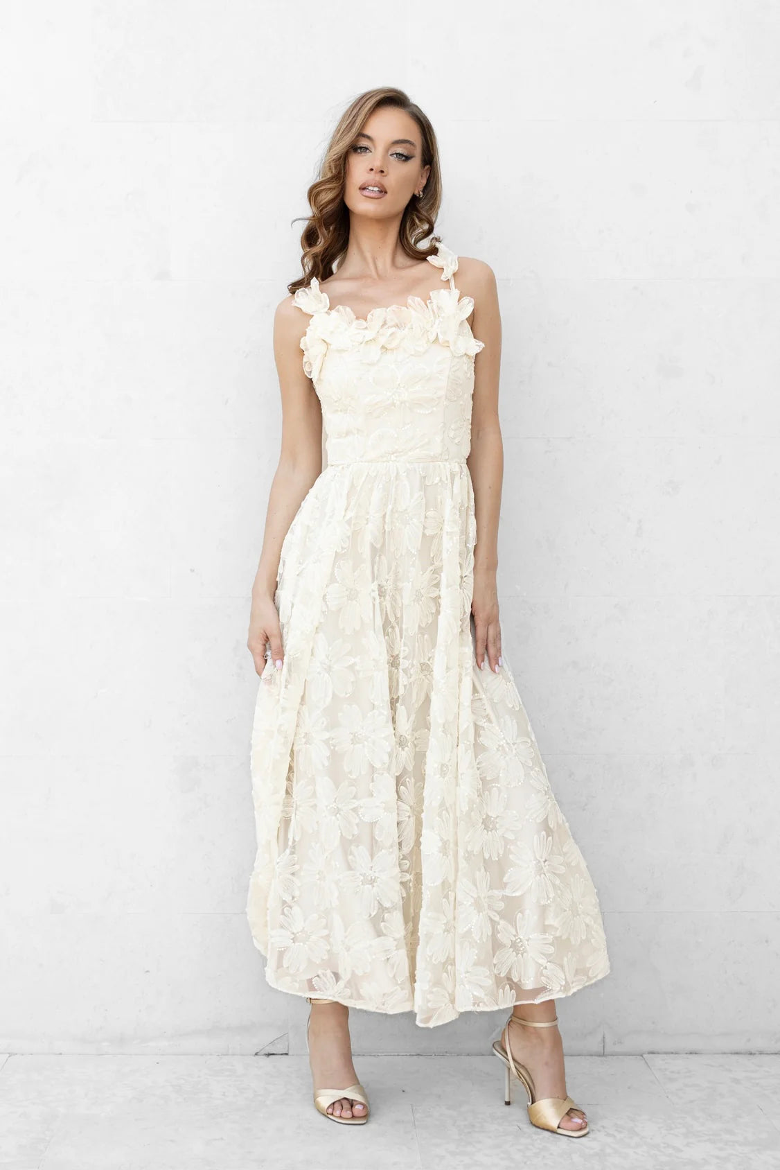 Tulle and Lace Dress with Hand-Applied Flowers