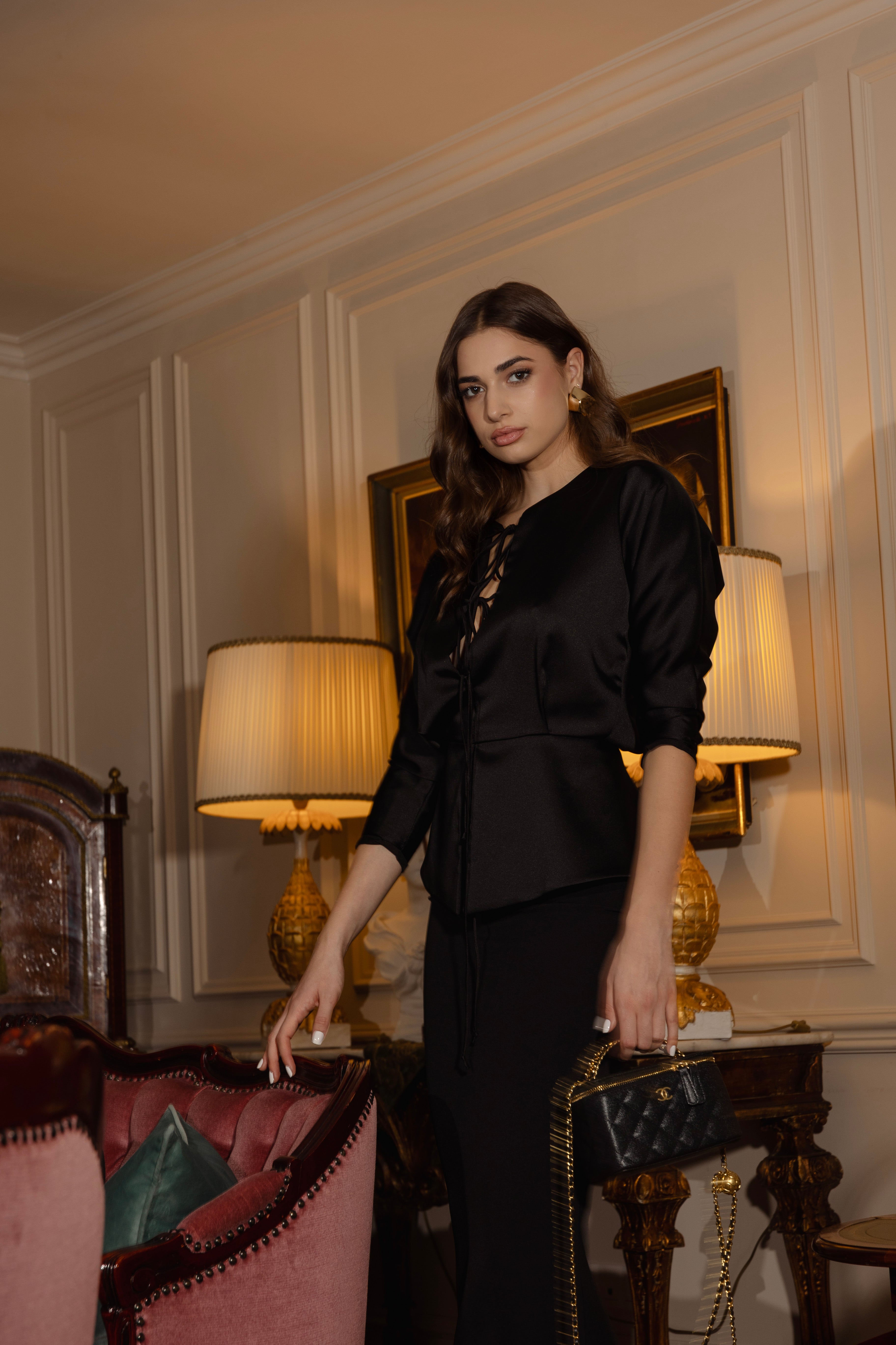 Noire – Silk Satin Peplum Top