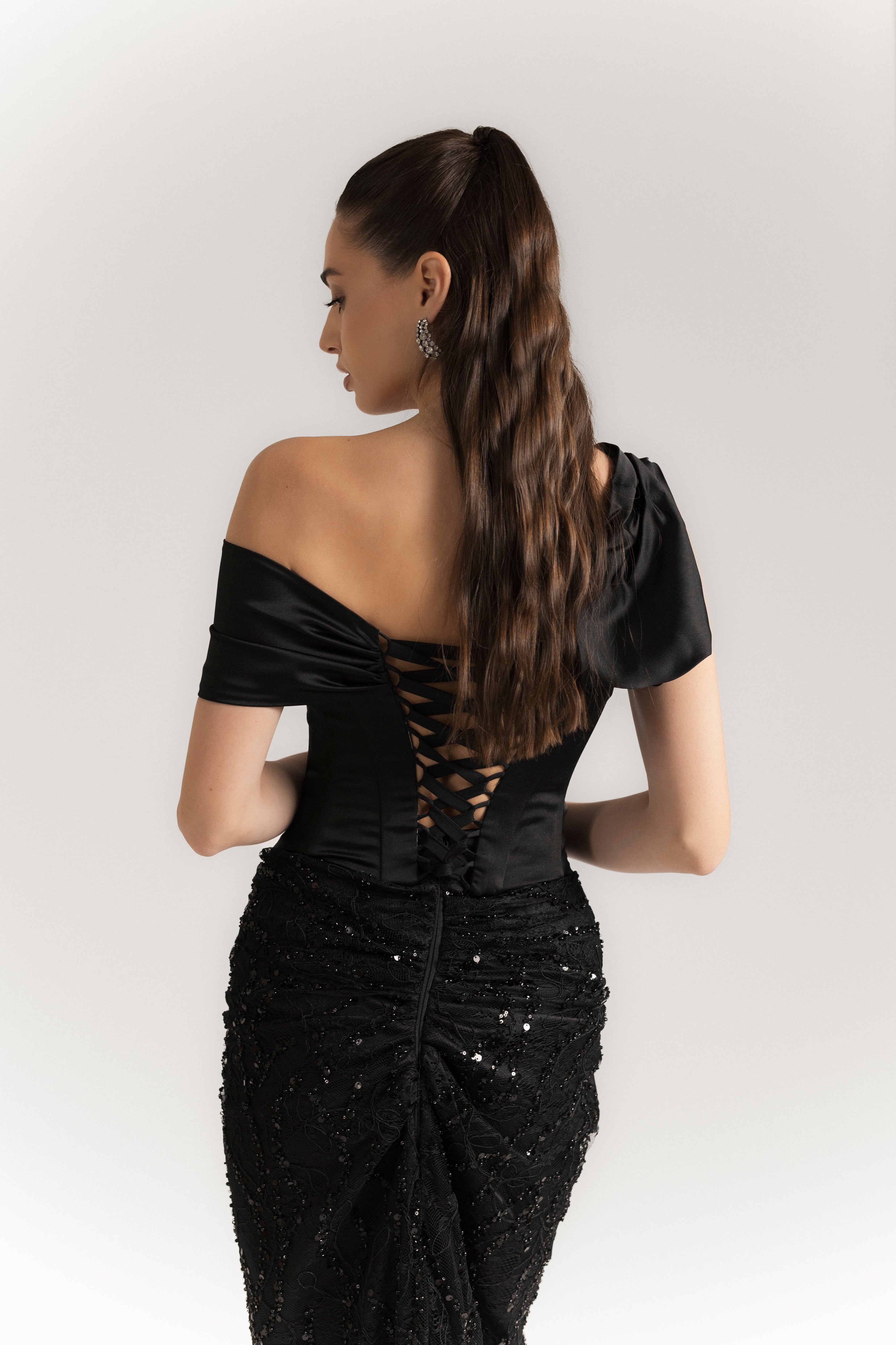 Sofia – Draped Corset Dress-Black