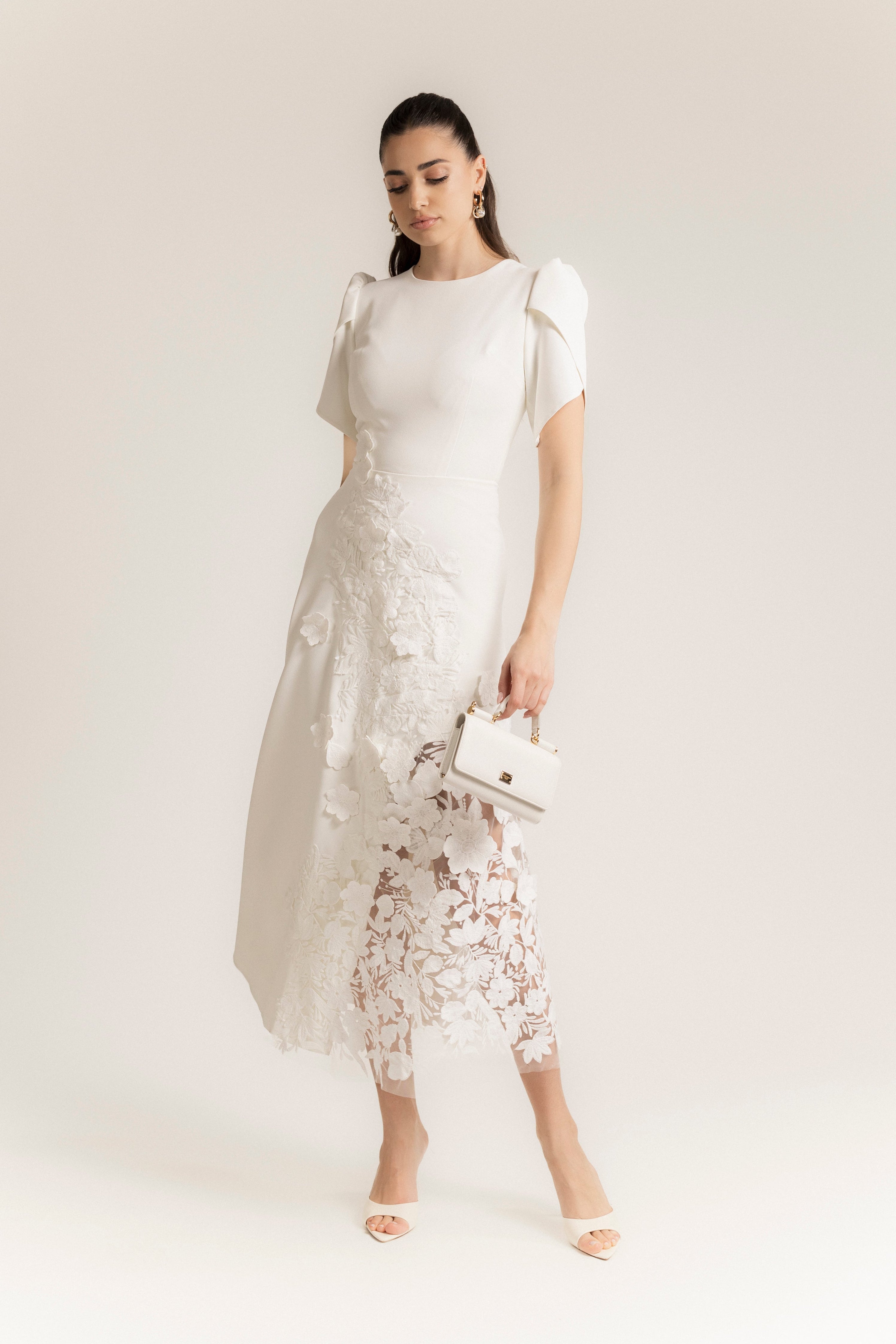 Eleni Lace Insert Midi Dress-White Antoanelle Eleni Lace Insert Midi Dress-White Antoanelle