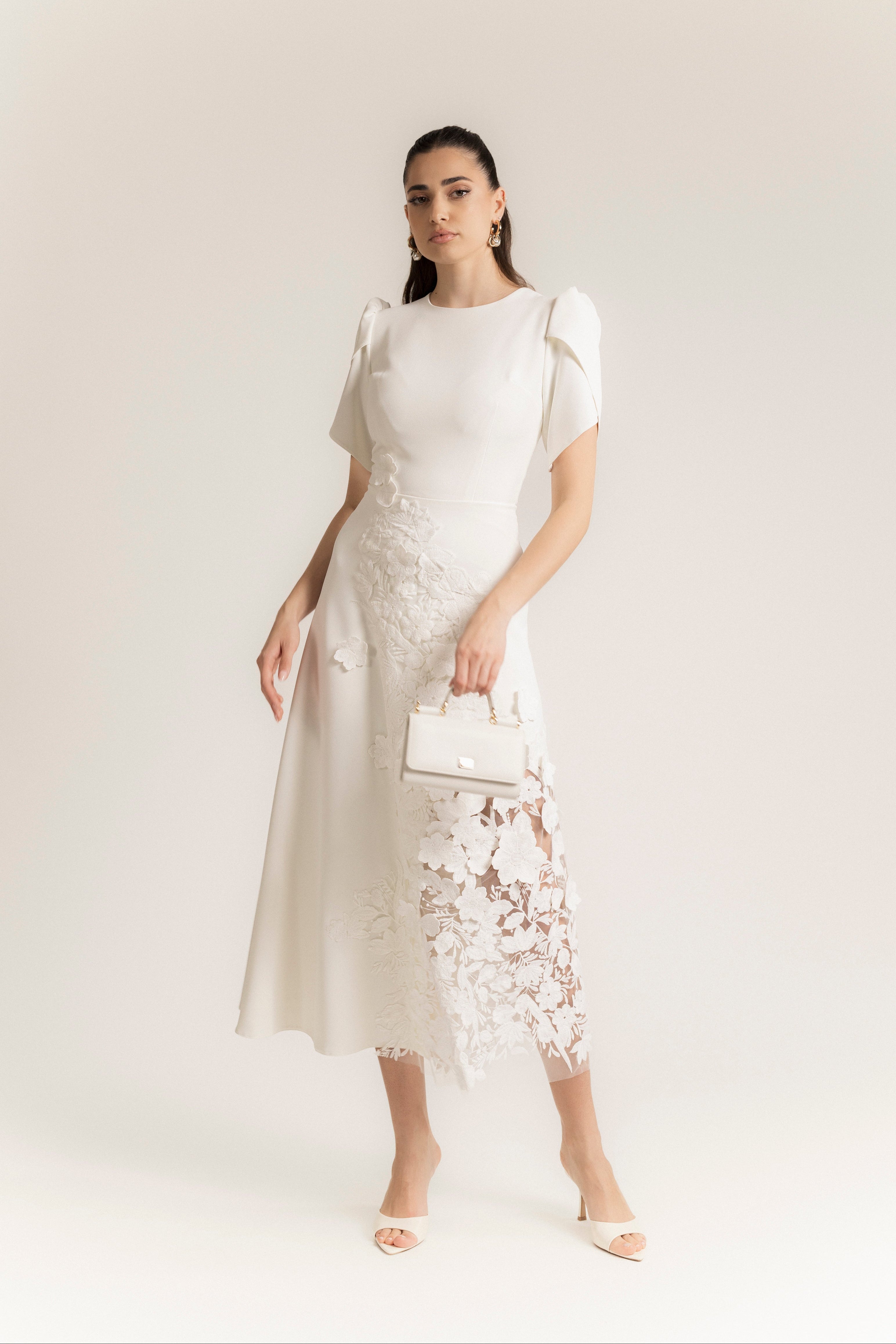 Eleni Lace Insert Midi Dress-White Antoanelle Eleni Lace Insert Midi Dress-White Antoanelle