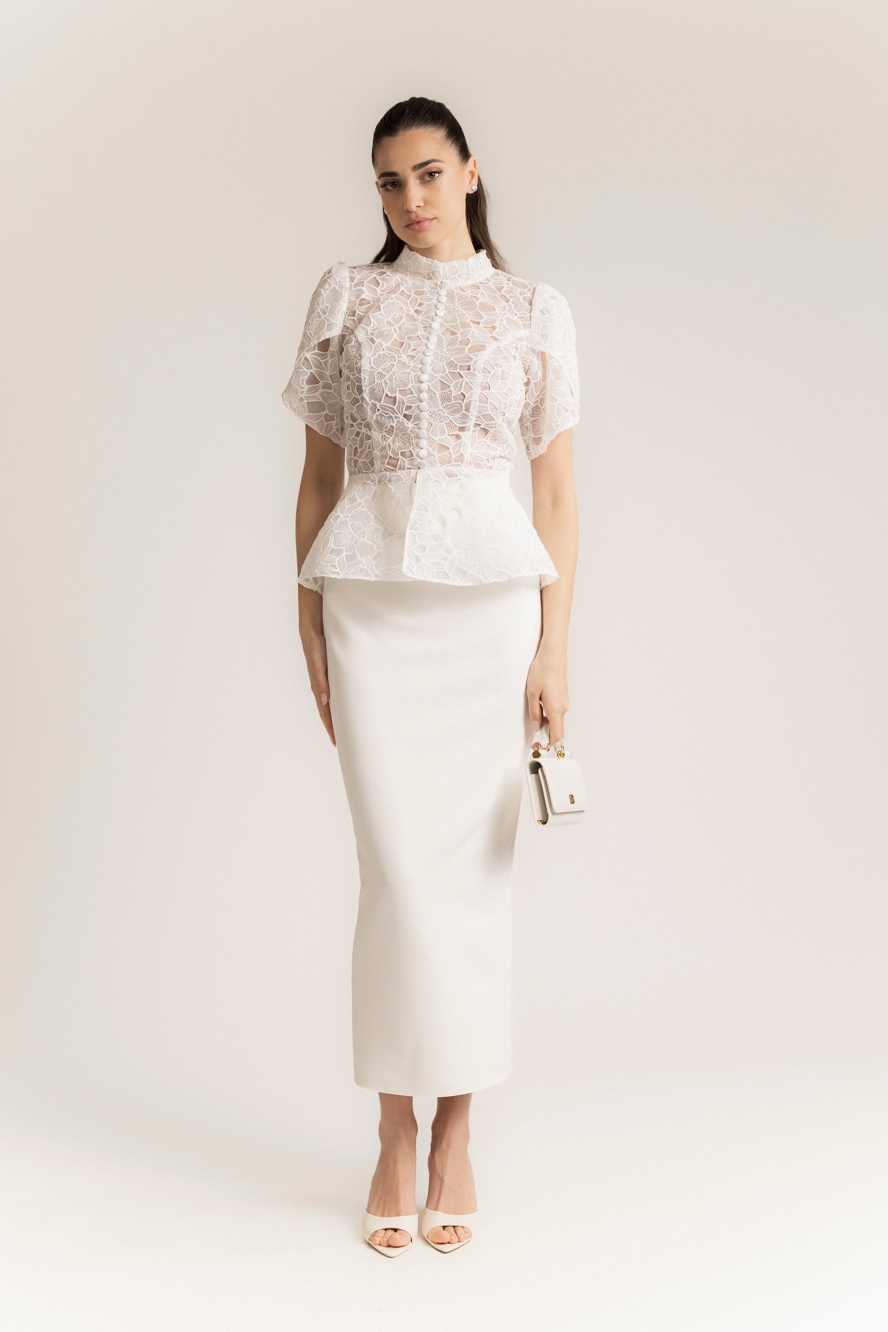Clara – Lace Organza Set-White – Antoanelle