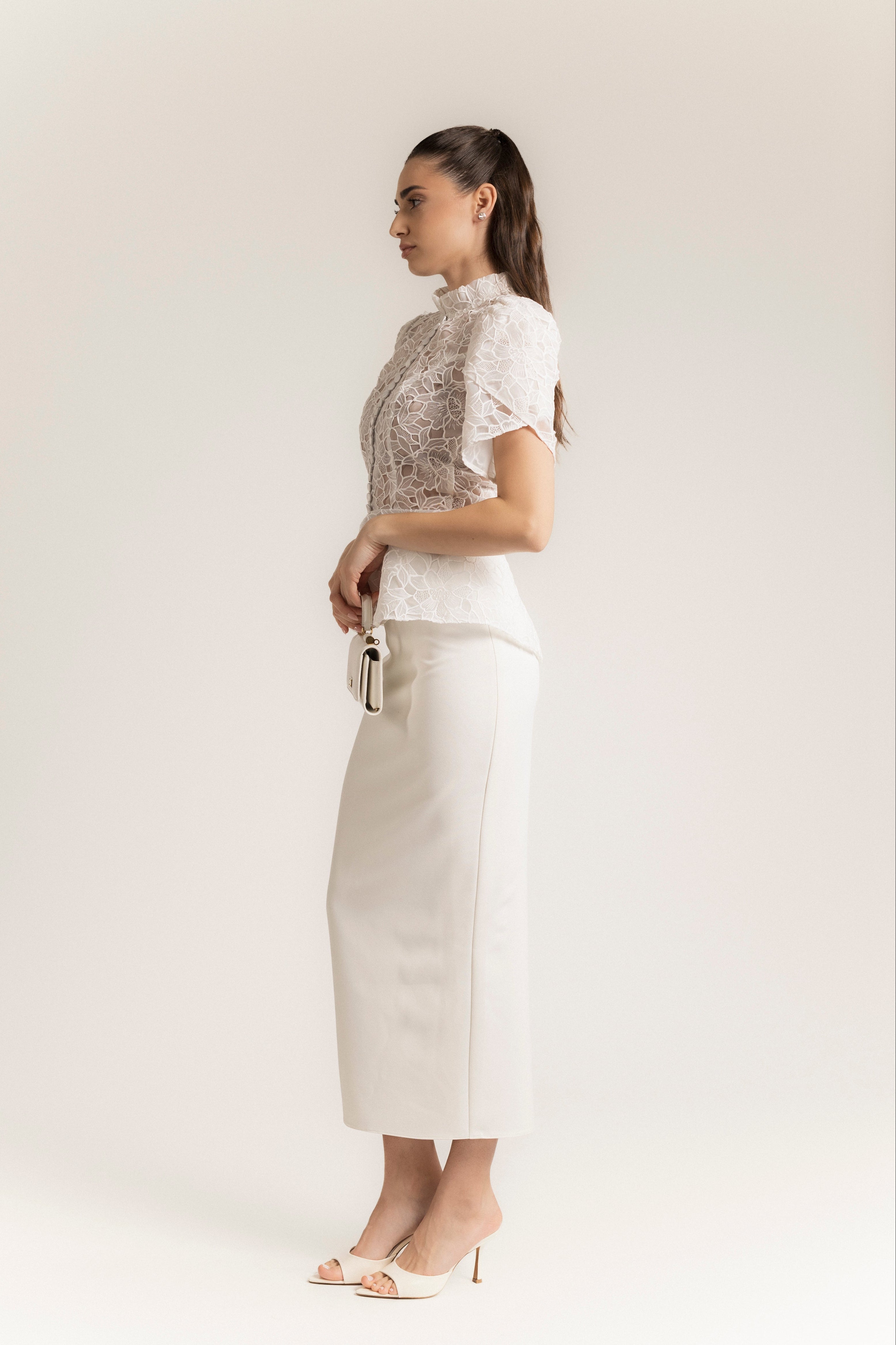 Clara – Lace Organza Set-White – Antoanelle