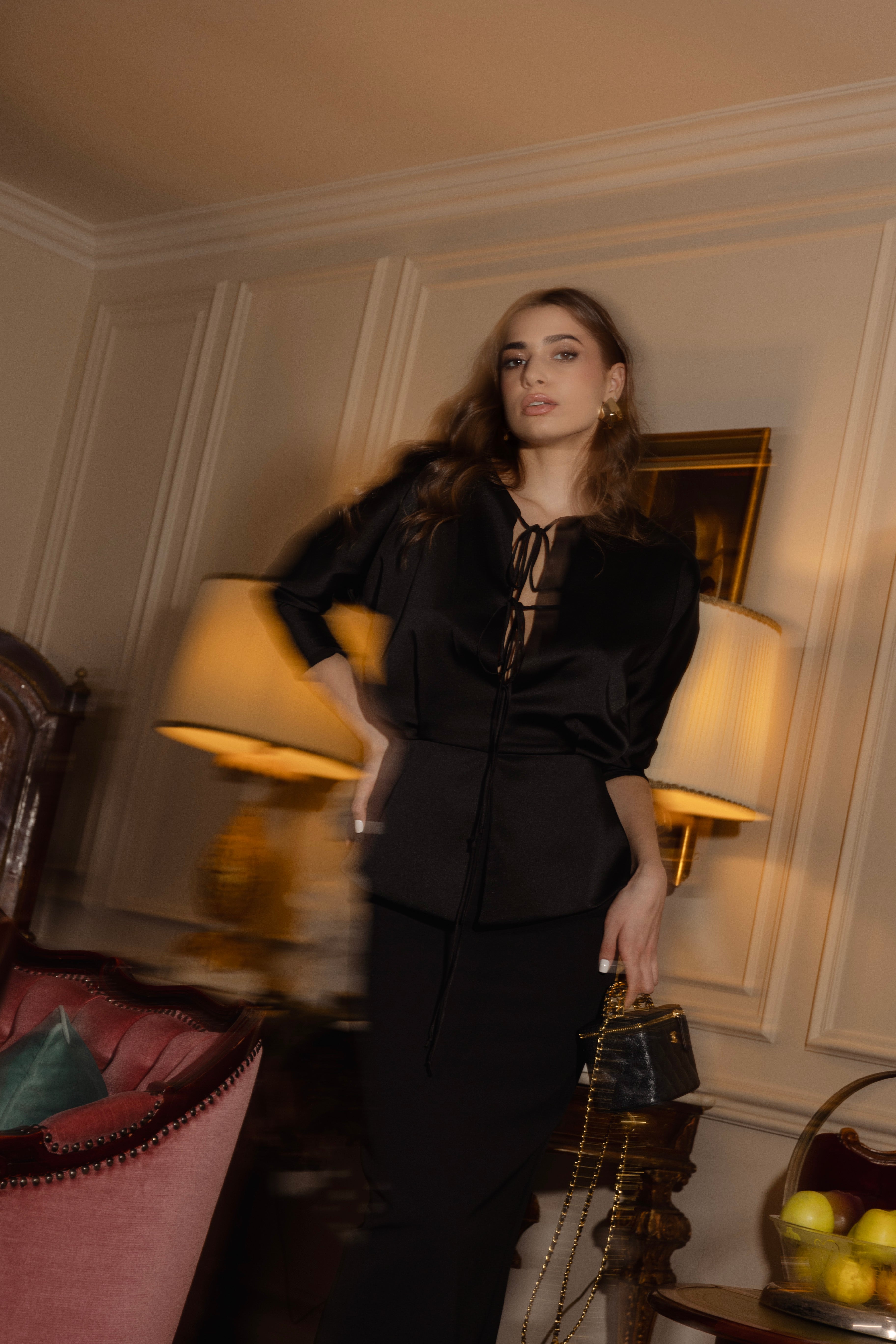 Noire – Silk Satin Peplum Top