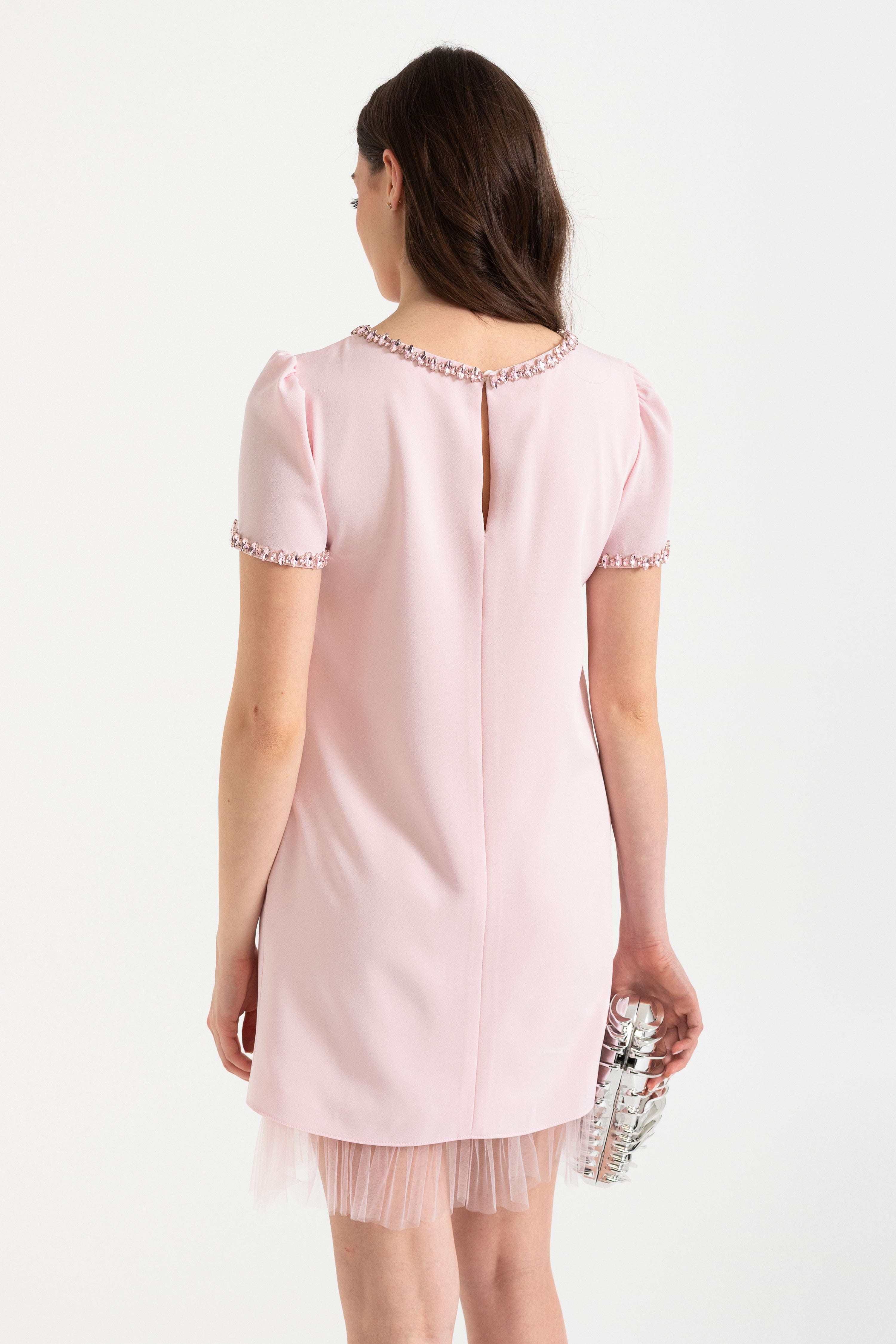 Mini Jurk met Geborduurde Bloemdetail en Tulle Zoom 