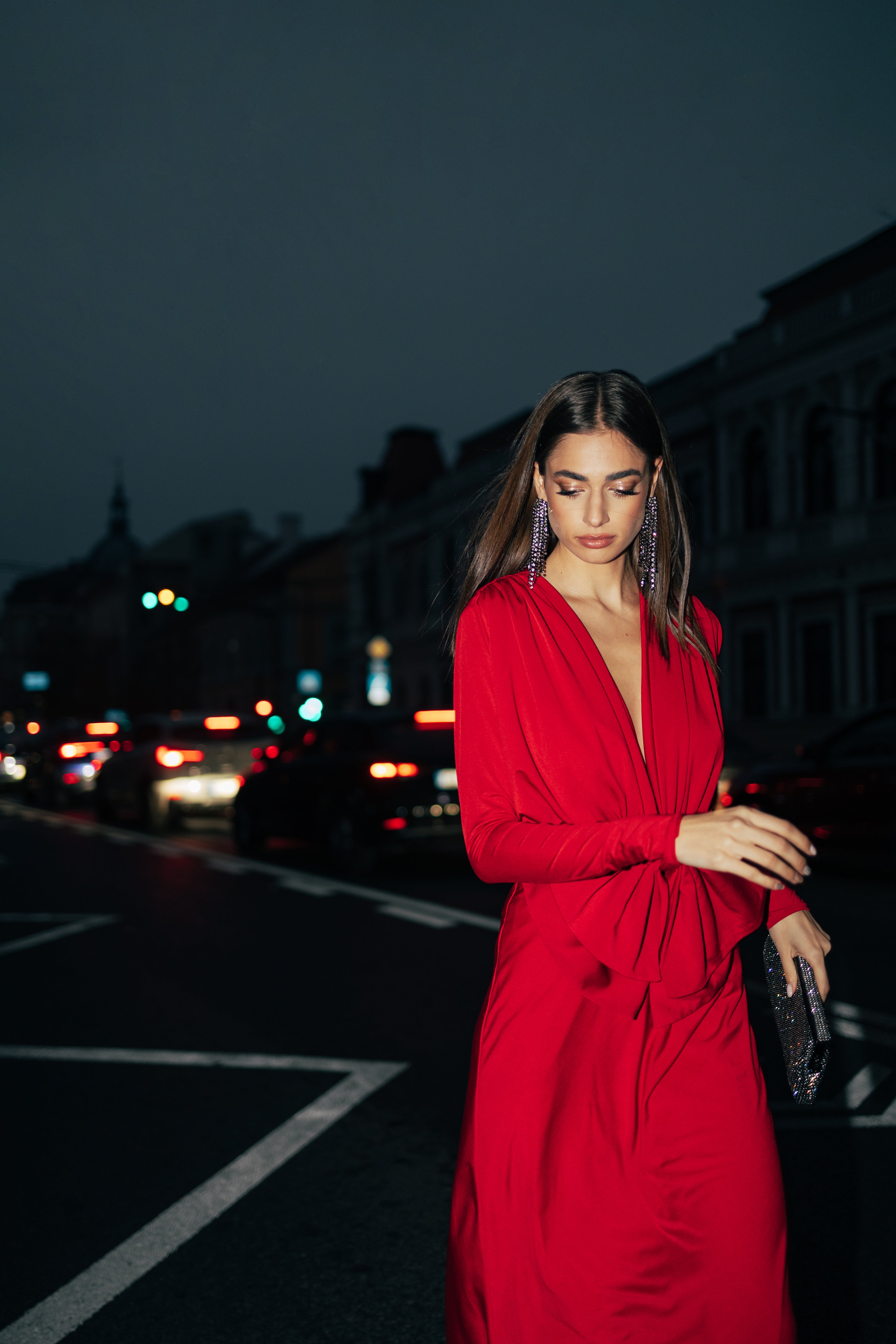 Alma Bow Midi Dress - Red