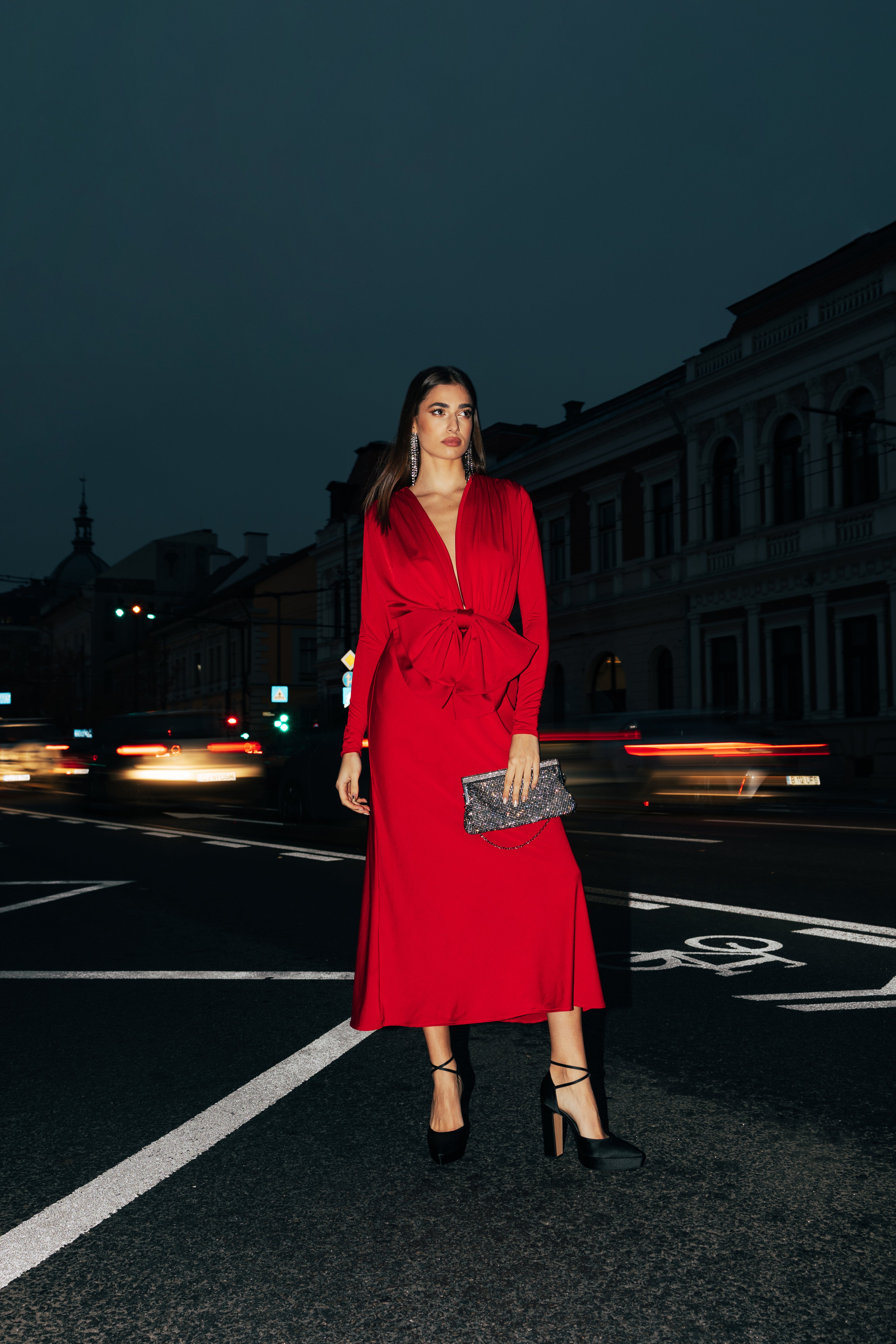 Alma Bow Midi Dress - Red