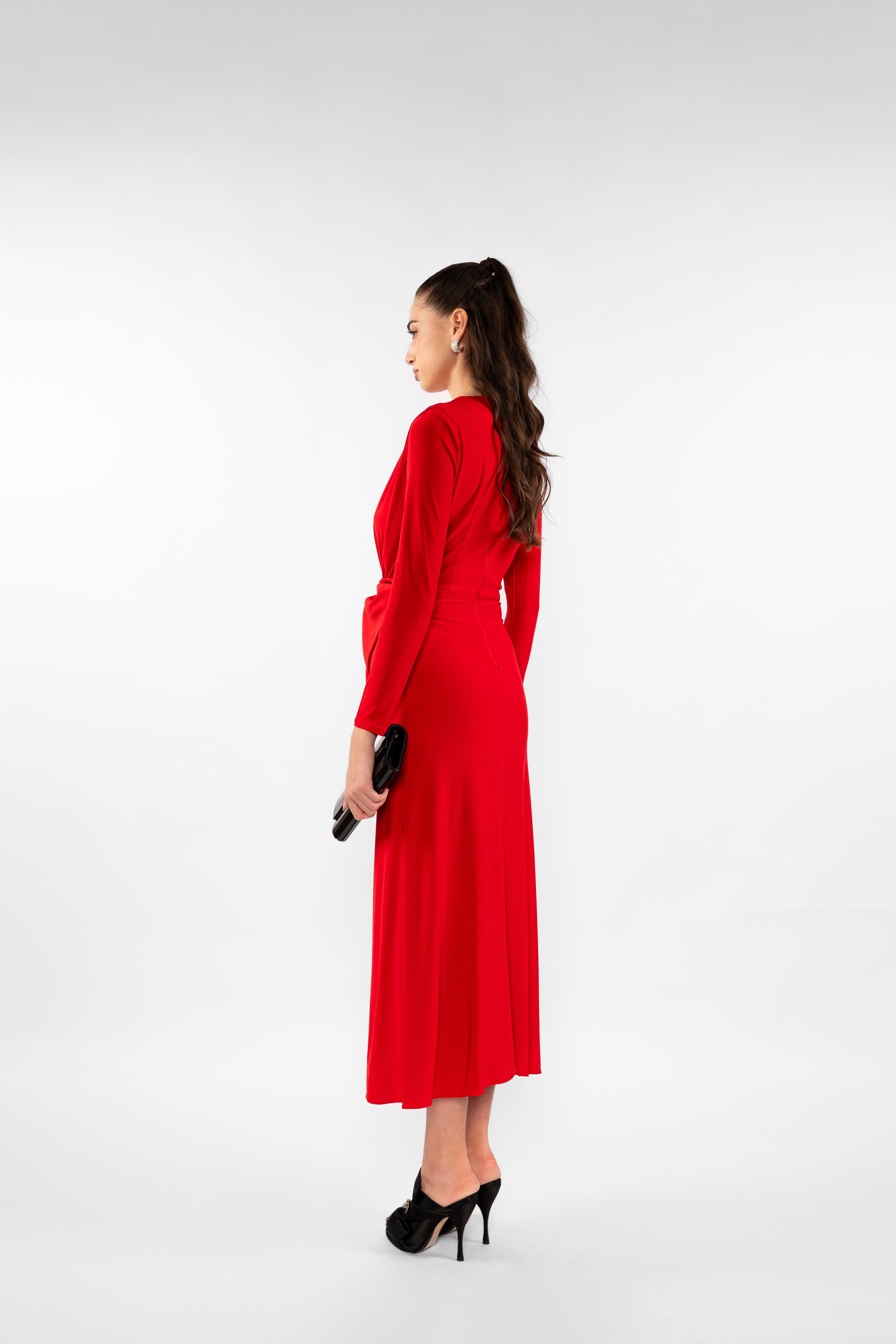 Alma Bow Midi Dress - Red