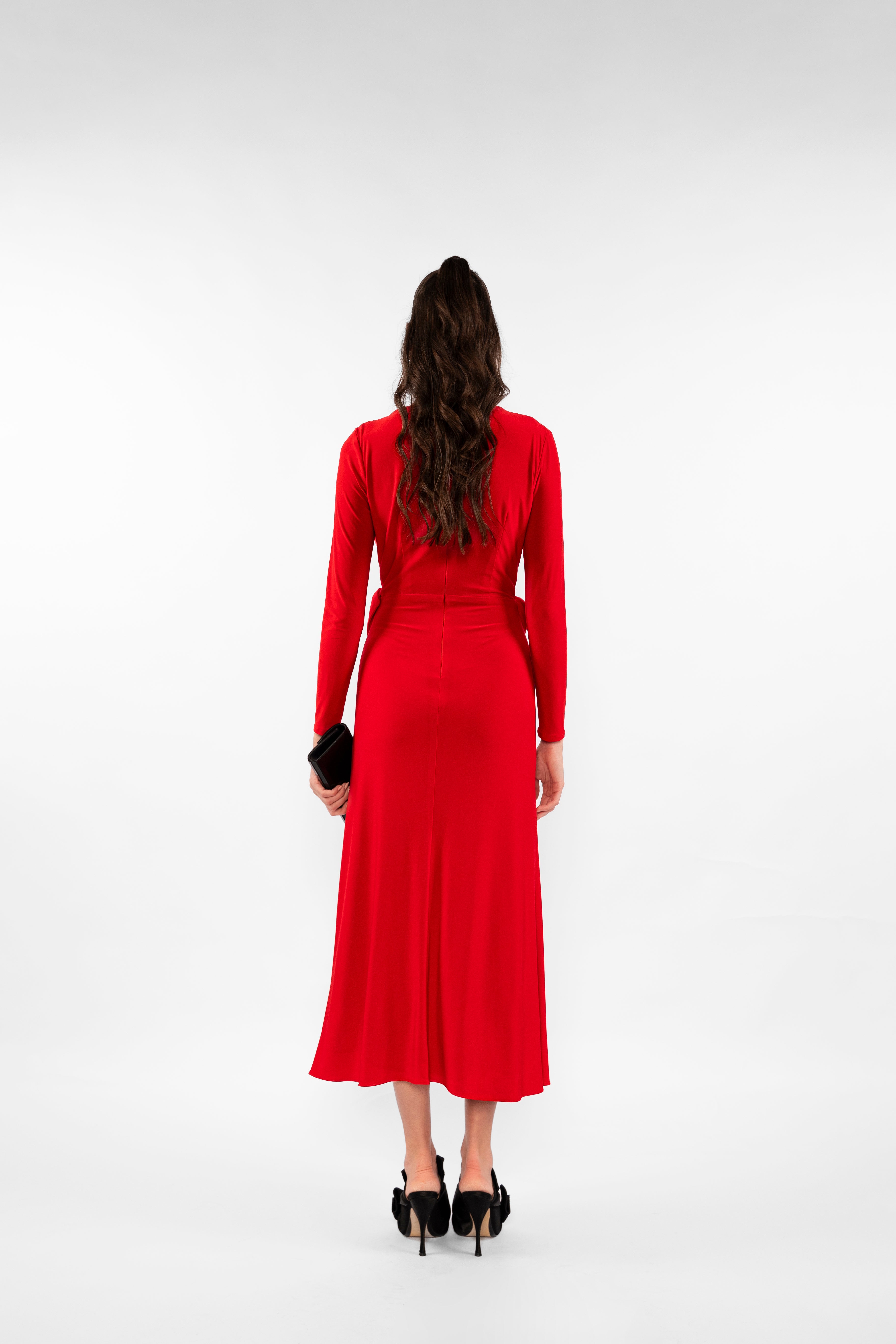 Alma Bow Midi Dress - Red