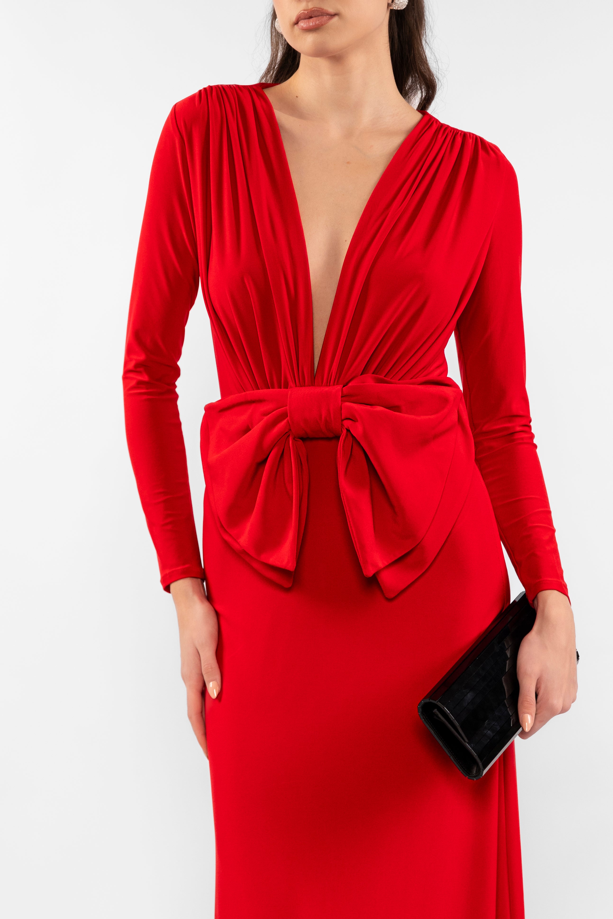 Alma Bow Midi Dress - Red