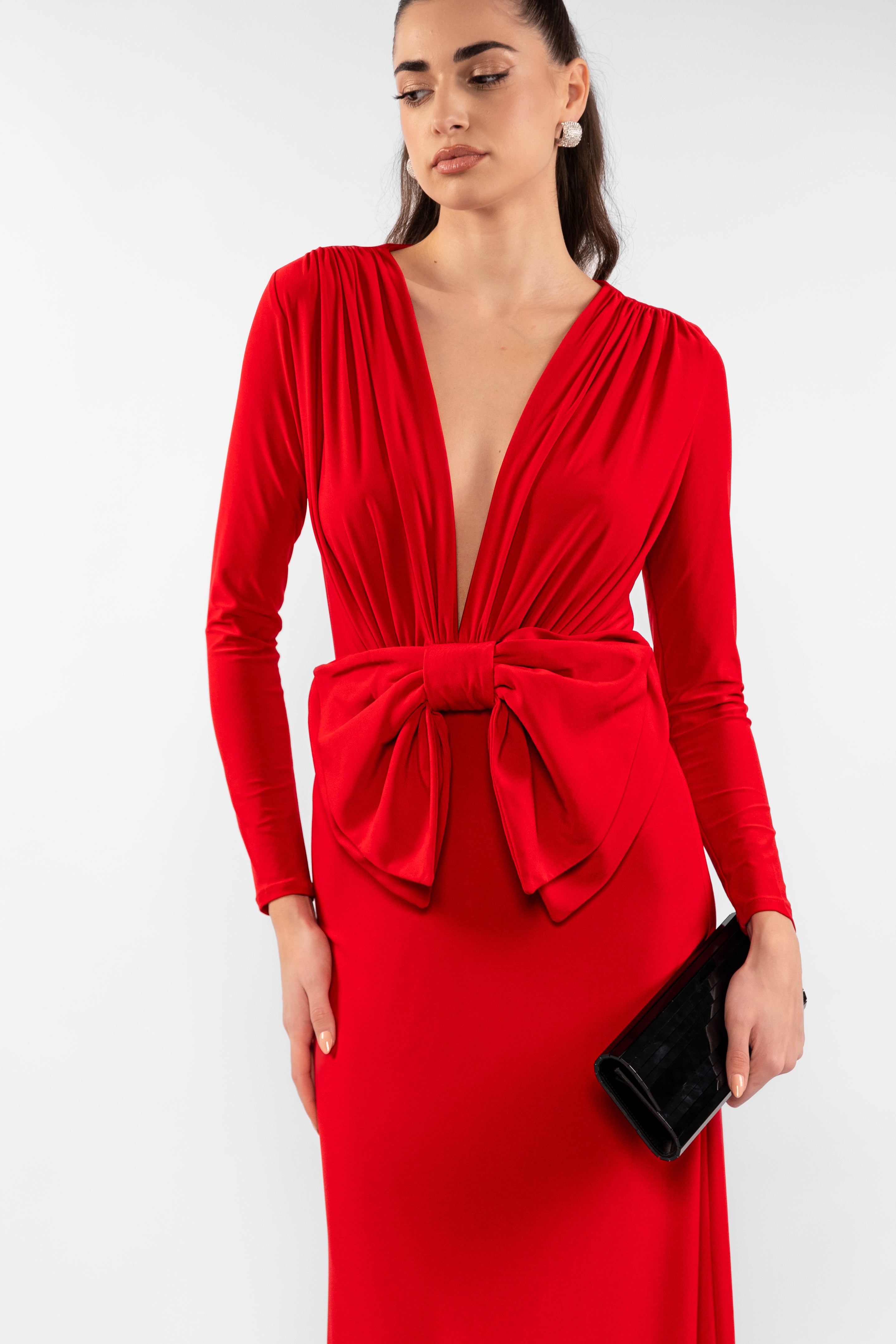 Alma Bow Midi Dress - Red