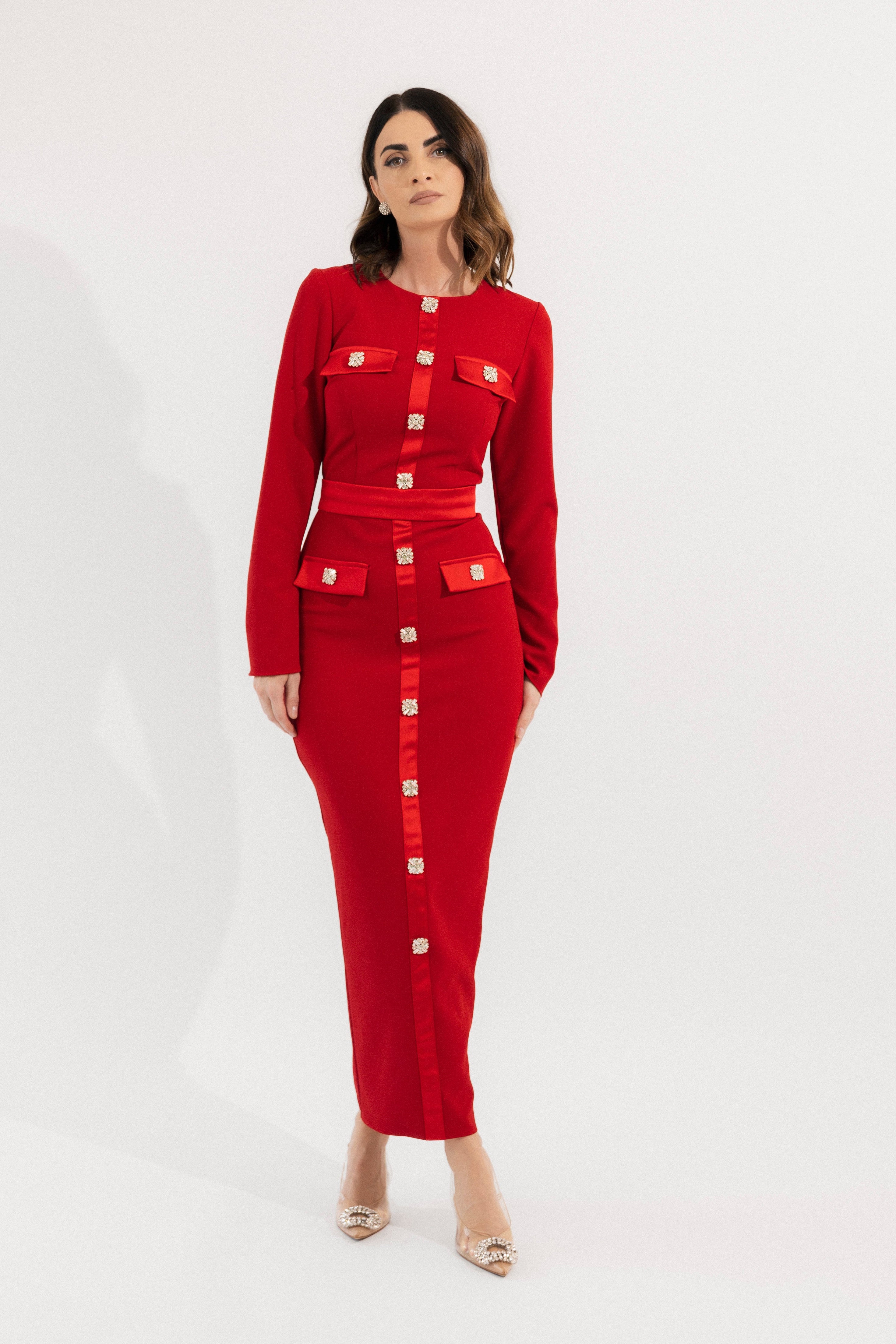 Roxene - Red midi dress